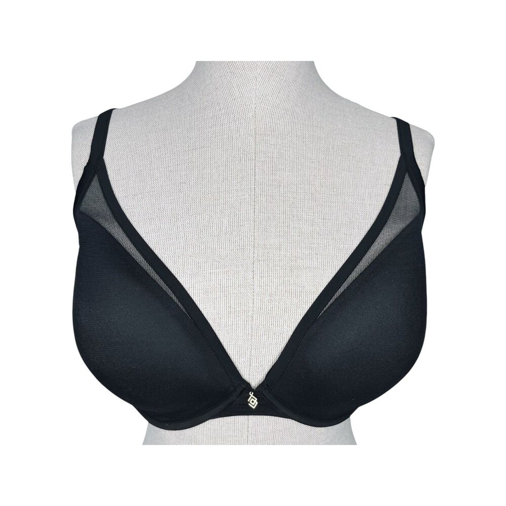 ThirdLove 24/7 Classic Contour Plunge Bra sz 34F * Uplift Black Mesh Overlay